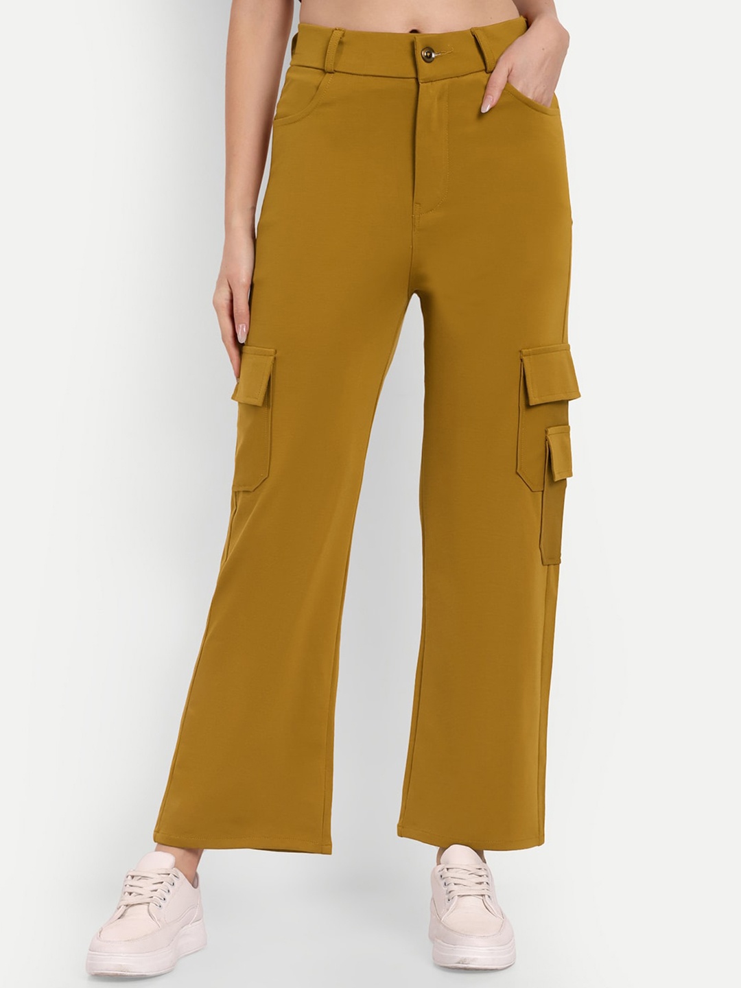 

Next One Women Smart Straight Fit High-Rise Easy Wash Cargo Trousers, Mustard