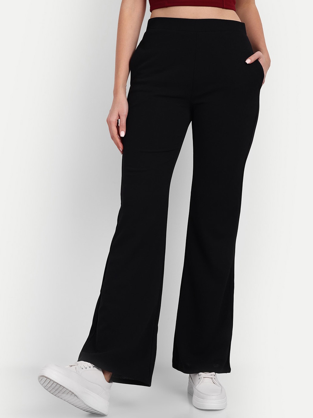 

Next One Women Flared High-Rise Easy Wash Parallel Trousers, Black