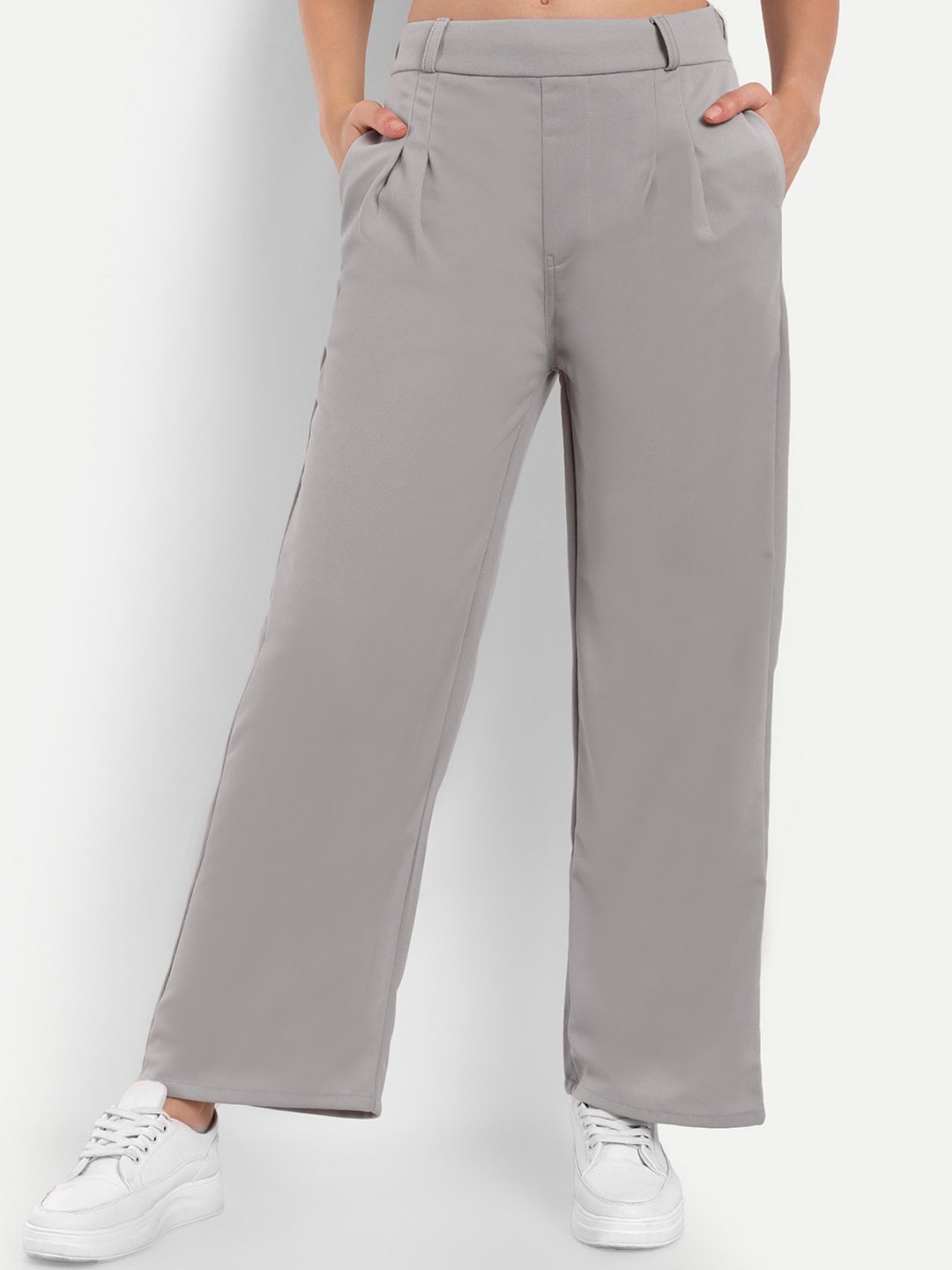 

Next One Women Smart Loose Fit High-Rise Easy Wash Pleated Parallel Trousers, Grey