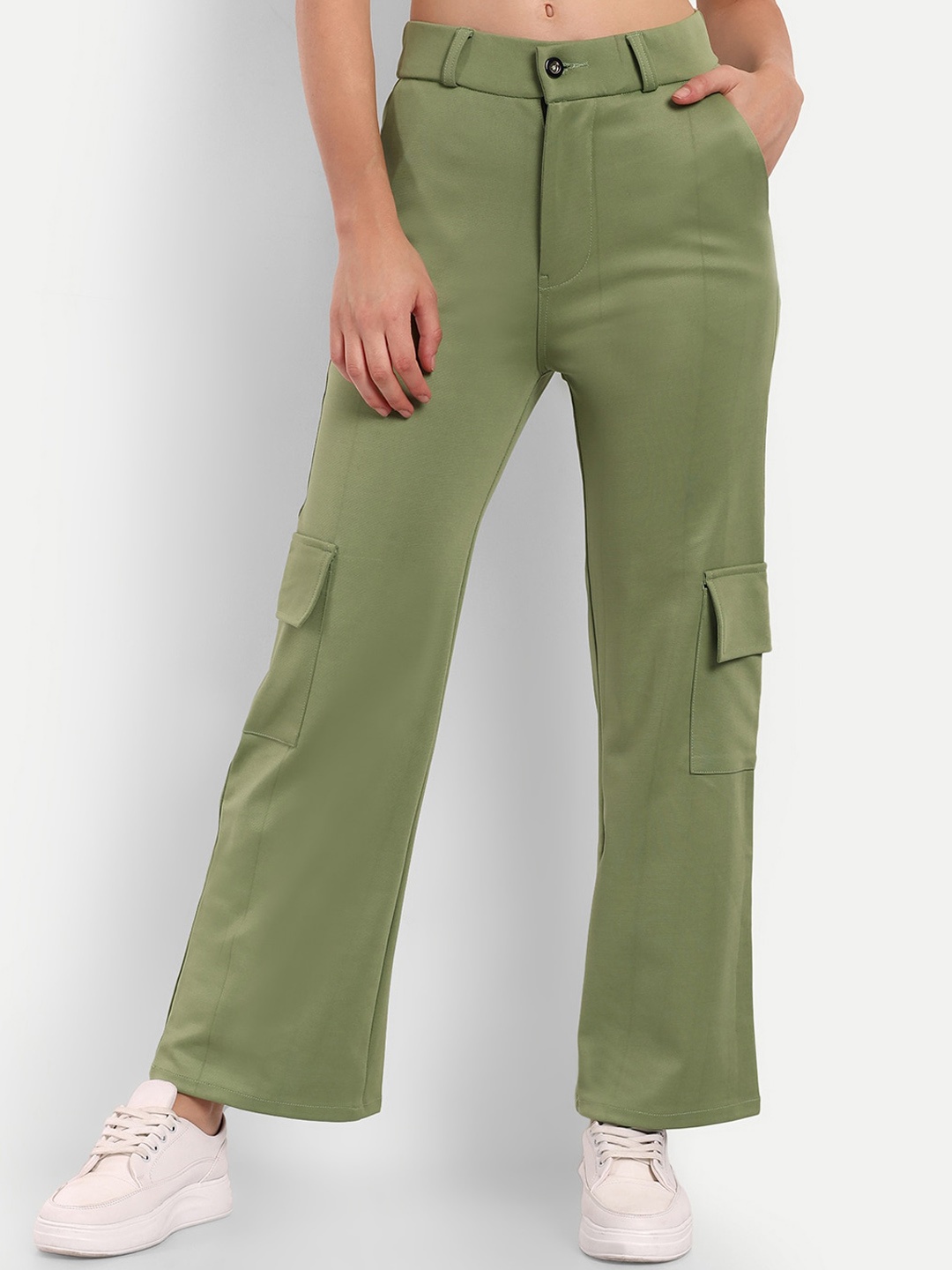 

Next One Women Relaxed Straight Fit High-Rise Easy Wash Cargo Trousers, Olive
