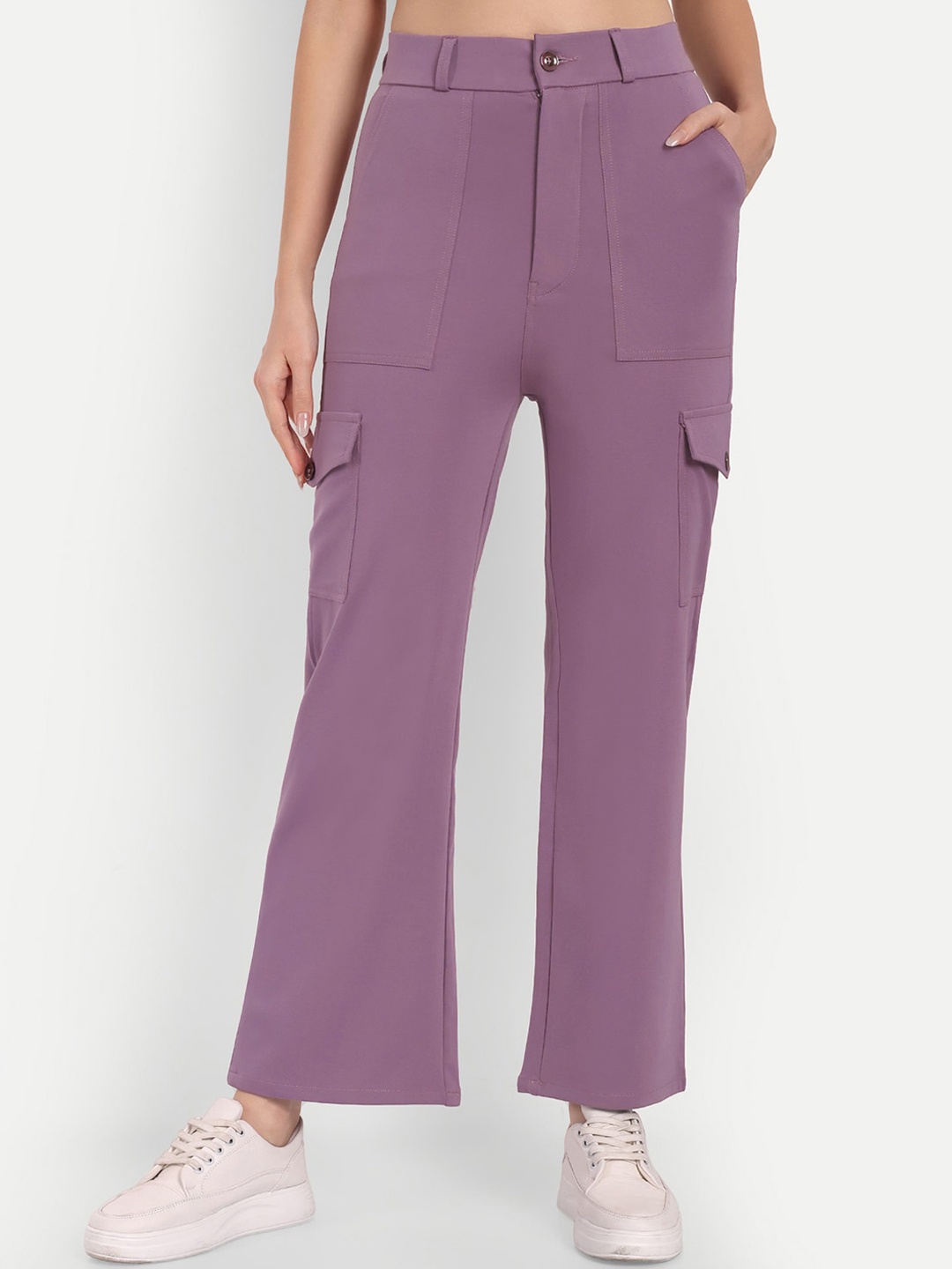 

Next One Women Smart Straight Fit High-Rise Easy Wash Lyocell Cargos Trousers, Violet