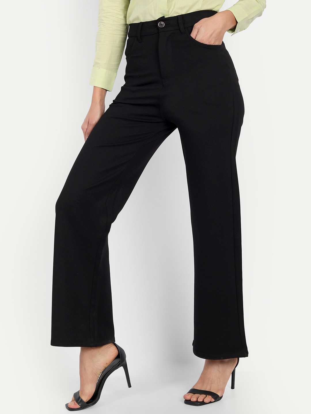 

Next One Women Smart Loose Fit High-Rise Easy Wash Formal Trousers, Black