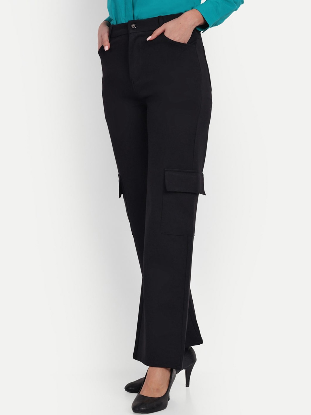 

Next One Women Tailored Straight Fit High-Rise Easy Wash Formal Trousers, Black