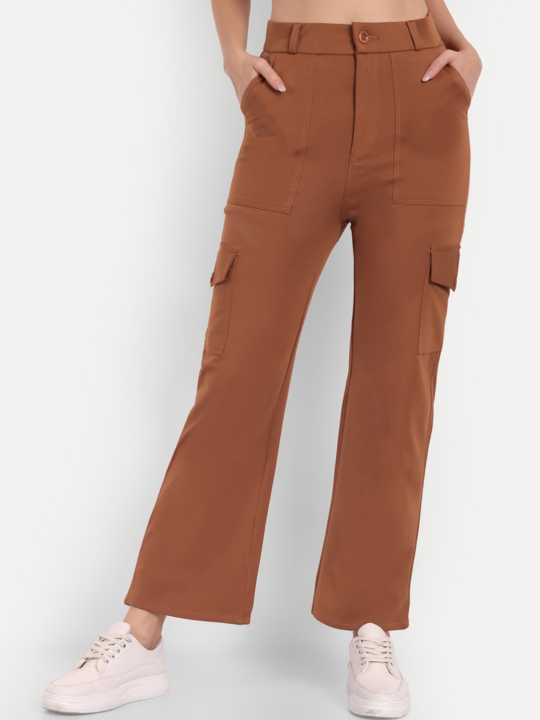 

Next One Women Smart Straight Fit High-Rise Easy Wash Cargos Trousers, Tan