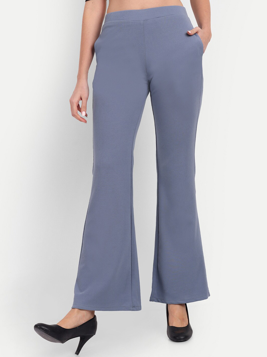 

Next One Women Grey Relaxed Flared High-Rise Non Iron Bootcut Trousers
