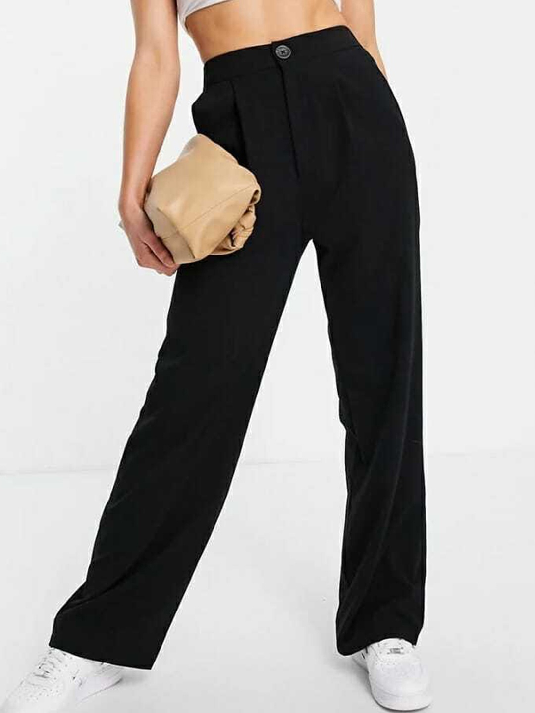 

Next One Women High-Rise Pleated Korean Trousers, Black