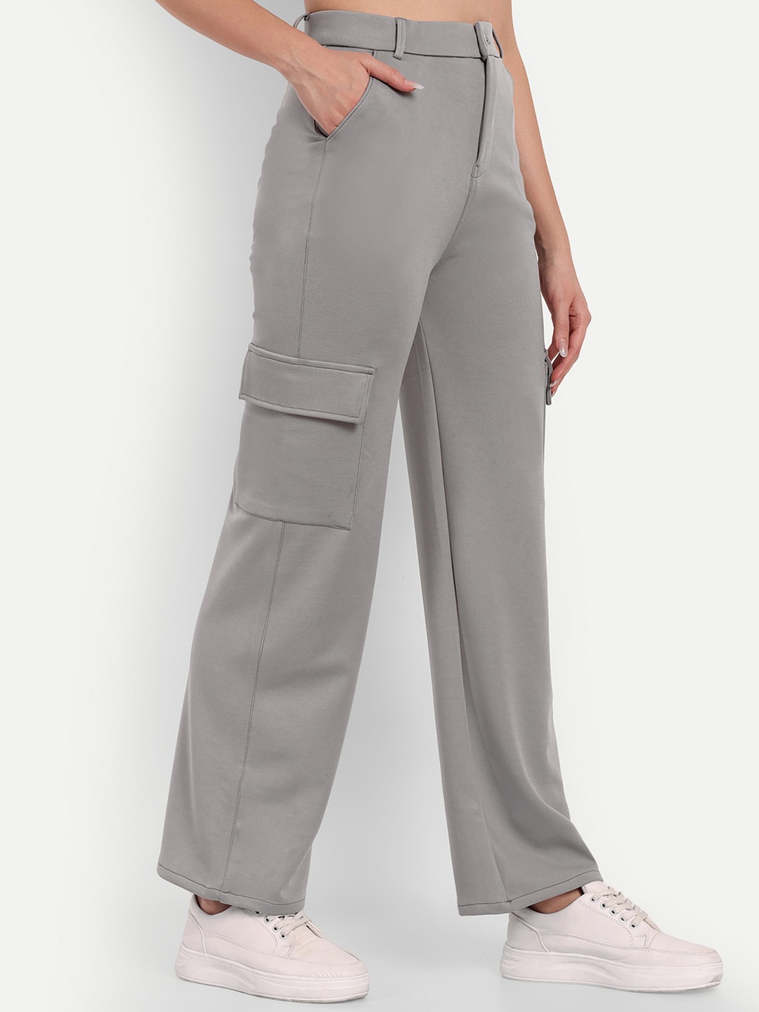 

Next One Women Smart Straight Fit High-Rise Easy Wash Trousers, Grey