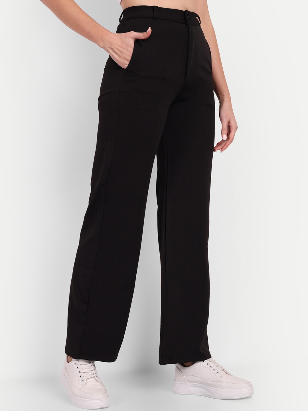 

Next One Women High-Rise Straight Fit Parallel Trousers, Black