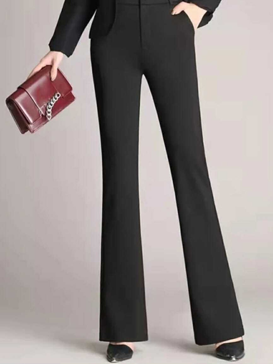 

Next One Women Relaxed Straight Leg Flared High-Rise Easy Wash Trousers, Black
