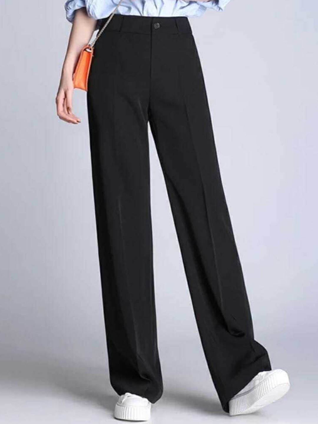 

Next One Women Relaxed Straight Leg Loose Fit High-Rise Easy Wash Parallel Trousers, Black