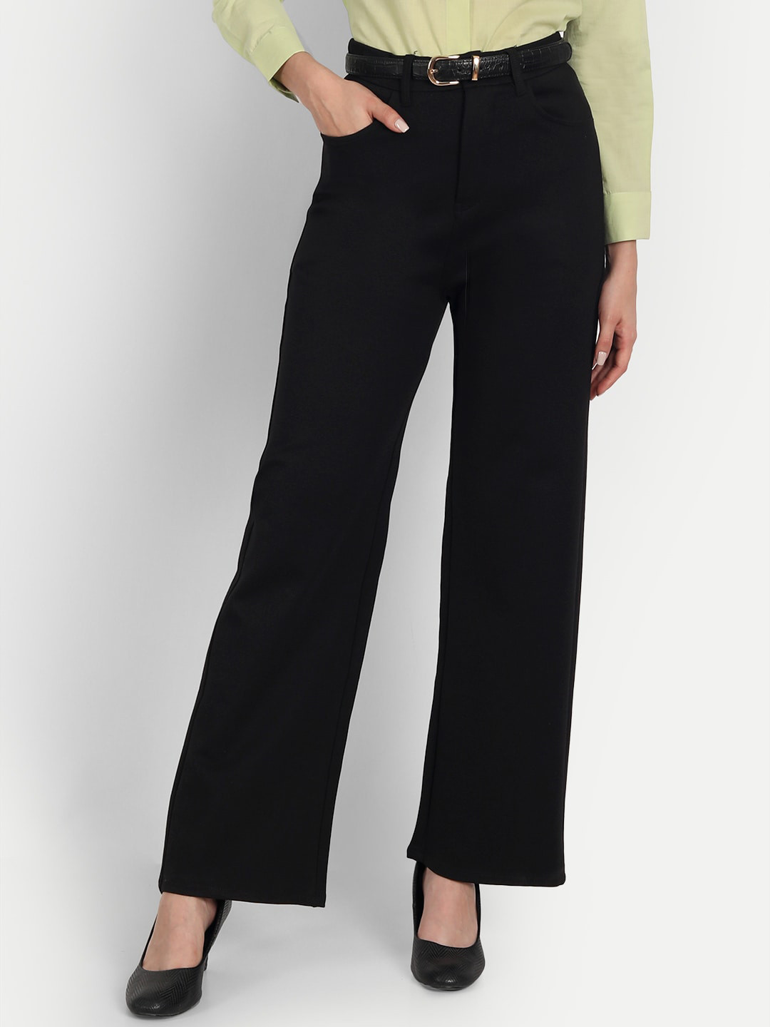 

Next One Women Smart Loose Fit High-Rise Easy Wash Formal Trousers, Black