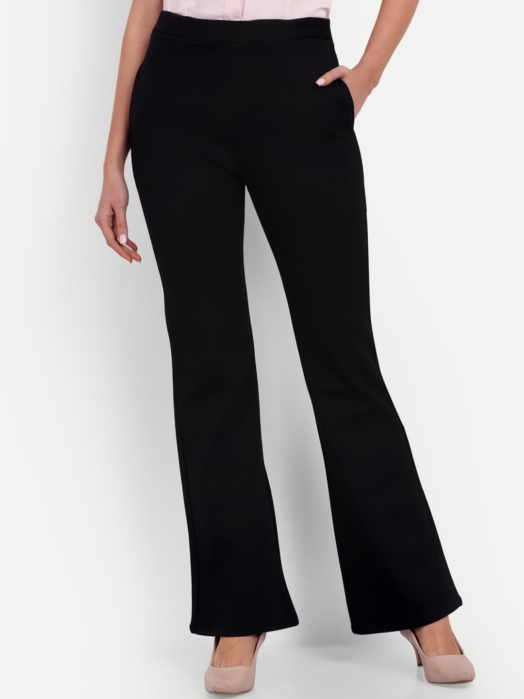 

Next One Women Smart Flared High-Rise Easy Wash Bootcut Trousers, Black
