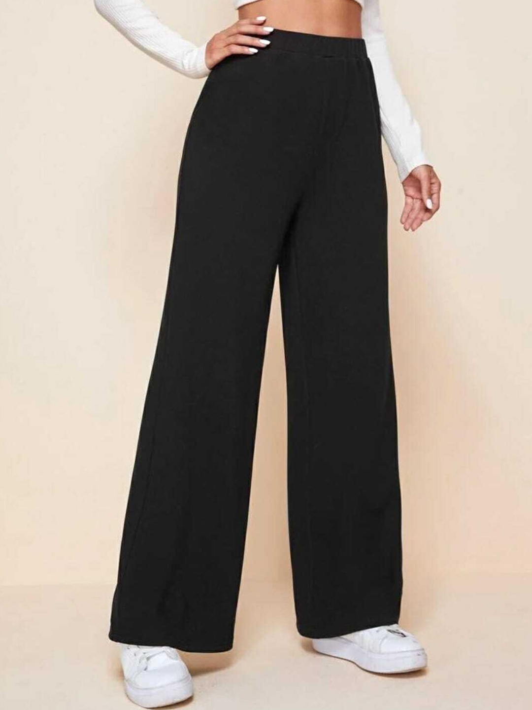 

Next One Women Relaxed Straight Leg Loose Fit High-Rise Easy Wash Trousers, Black