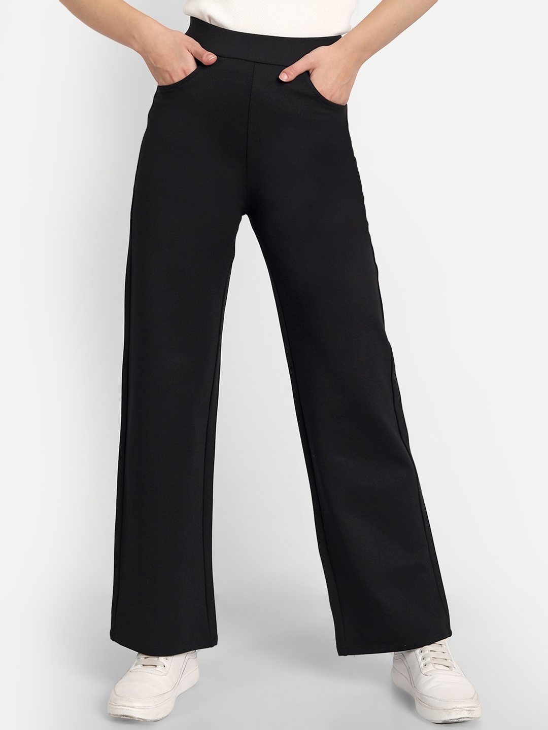 

Next One Women Smart Straight Fit High-Rise Easy Wash Trousers, Black
