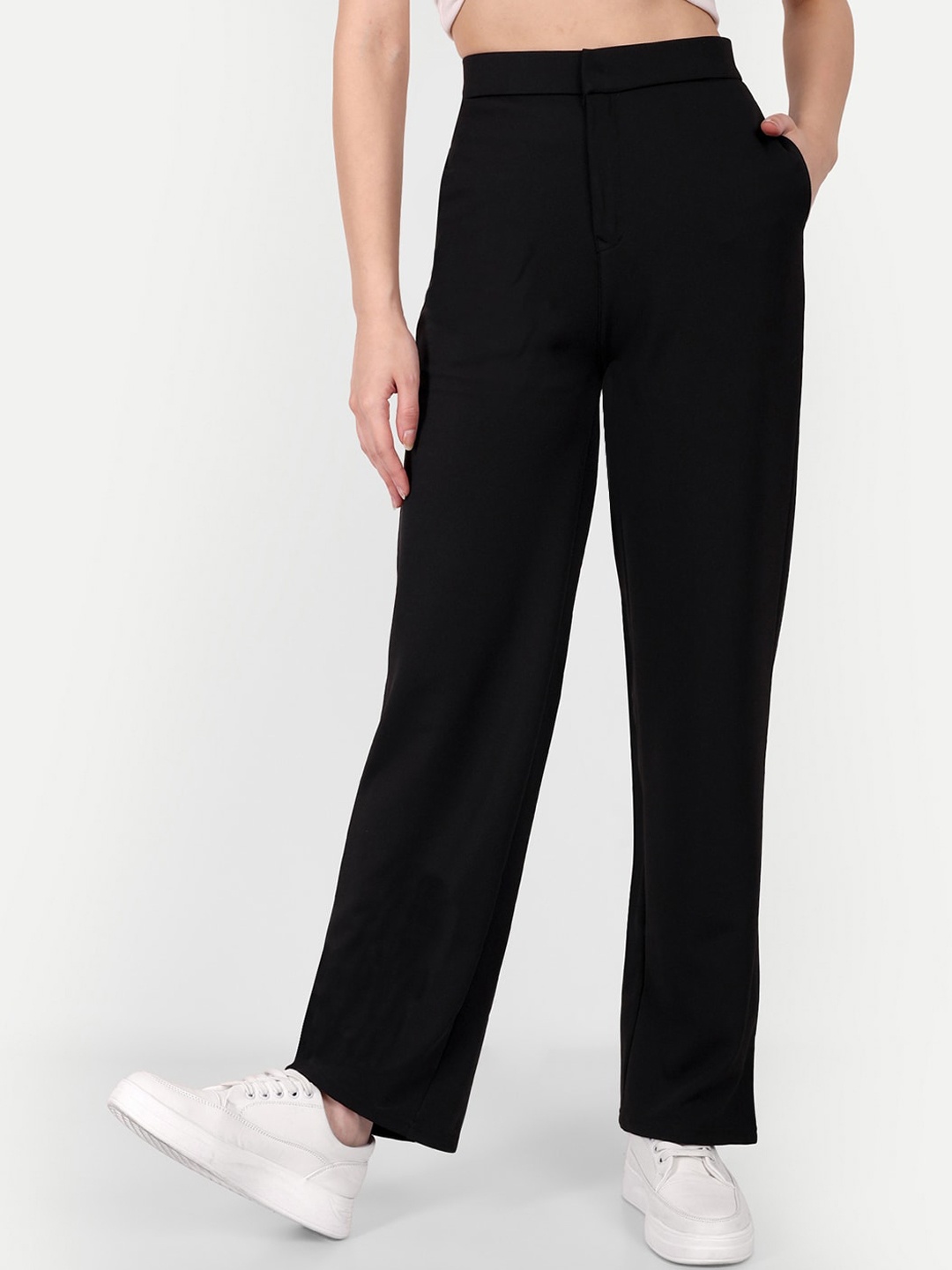 

Next One Women Smart Straight Fit High-Rise Easy Wash Trousers, Black