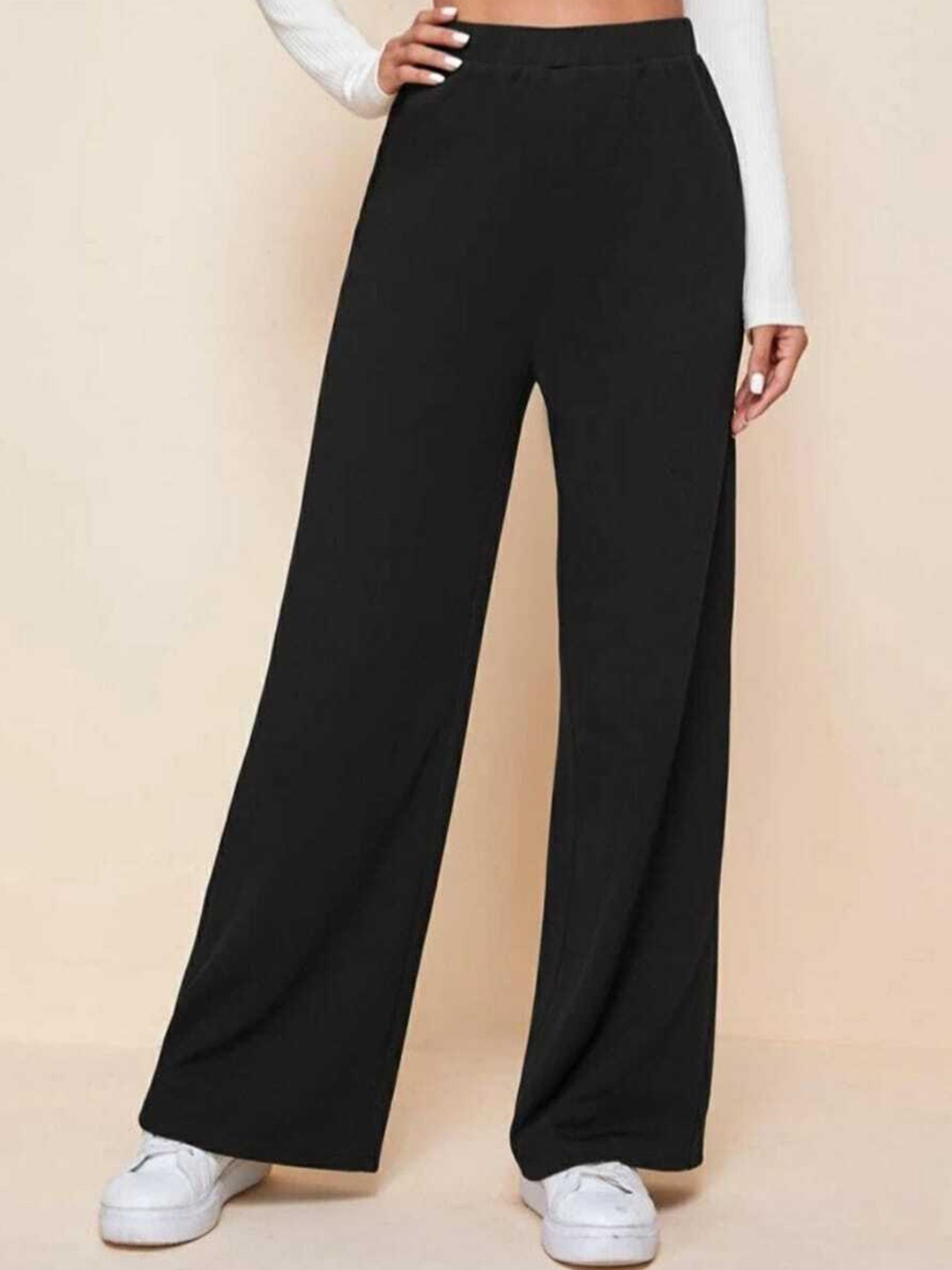 

Next One Women Smart Straight Fit High-Rise Easy Wash Paralell Trousers, Black