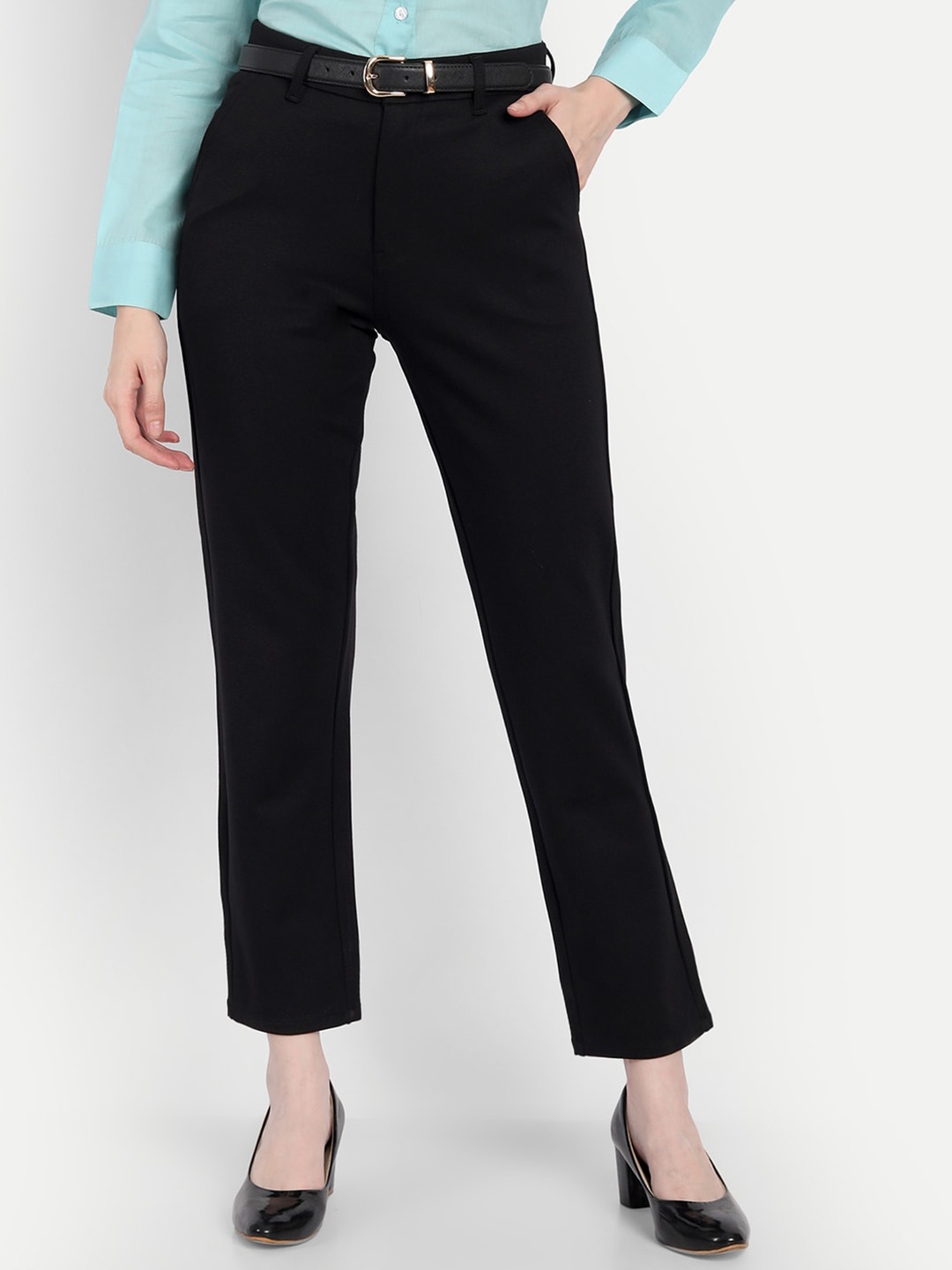 

Next One Women Smart Loose Fit High-Rise Easy Wash Formal Trousers, Black