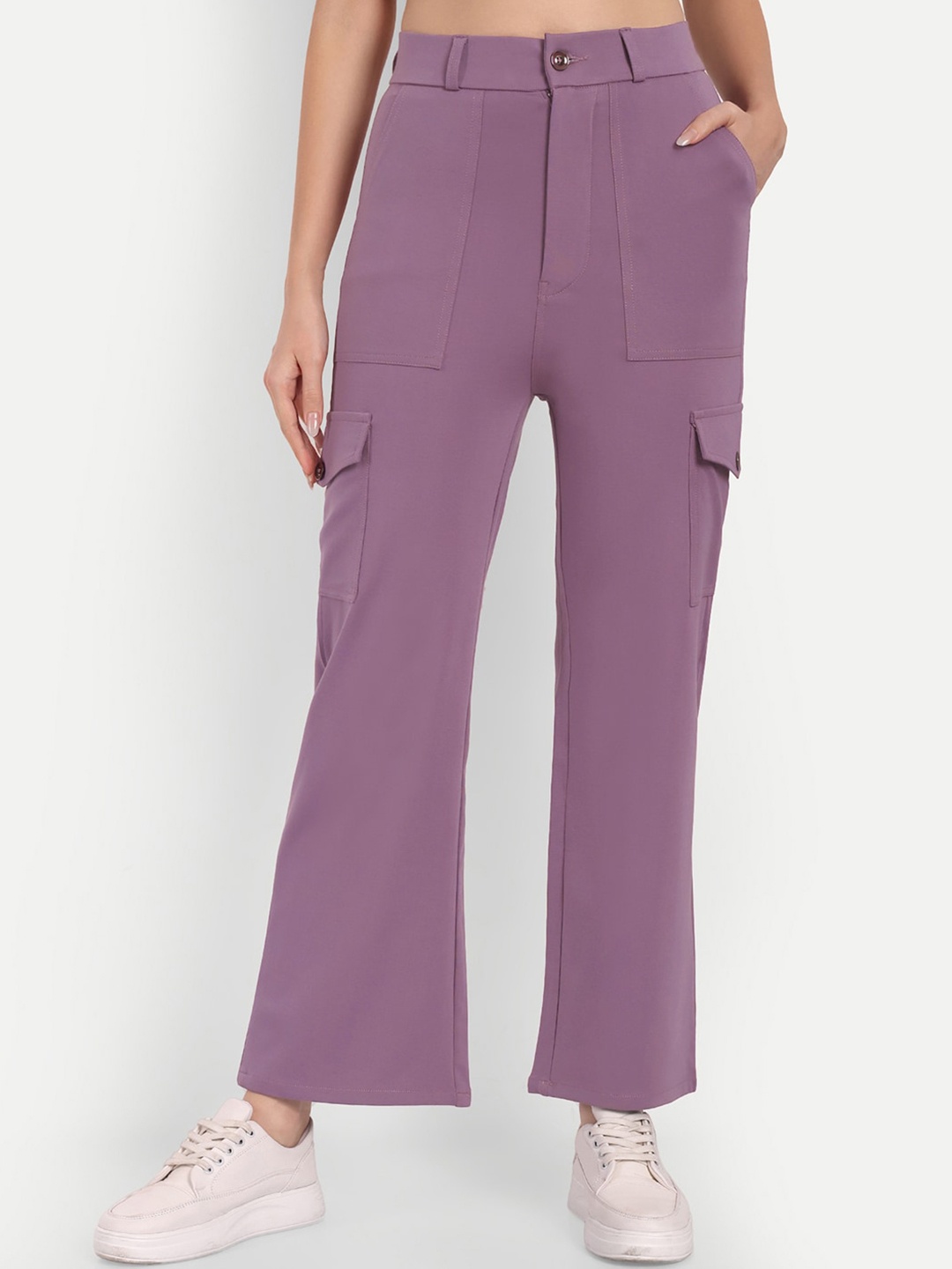 

Next One Women Smart Straight Fit High-Rise Easy Wash Cargos, Violet