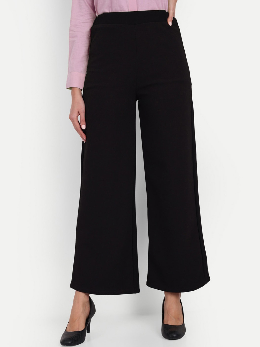 

Next One Women Smart Loose Fit High-Rise Easy Wash Formal Trousers, Black