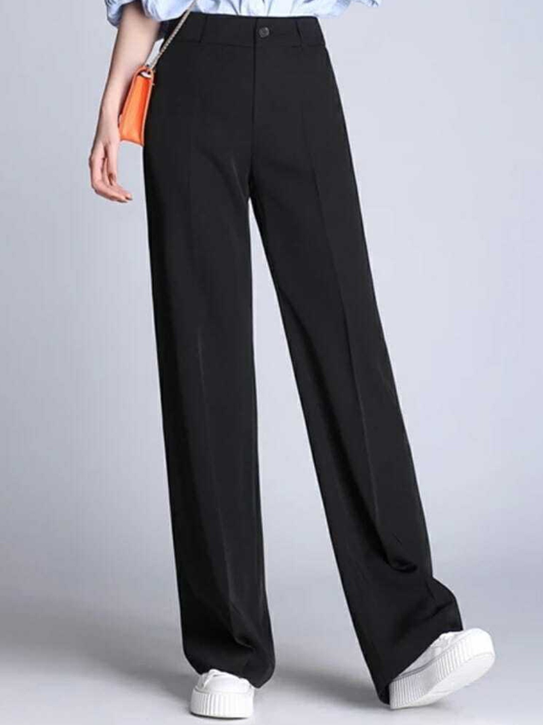 

Next One Women Relaxed Straight Leg Loose Fit High-Rise Easy Wash Parallel Trousers, Black