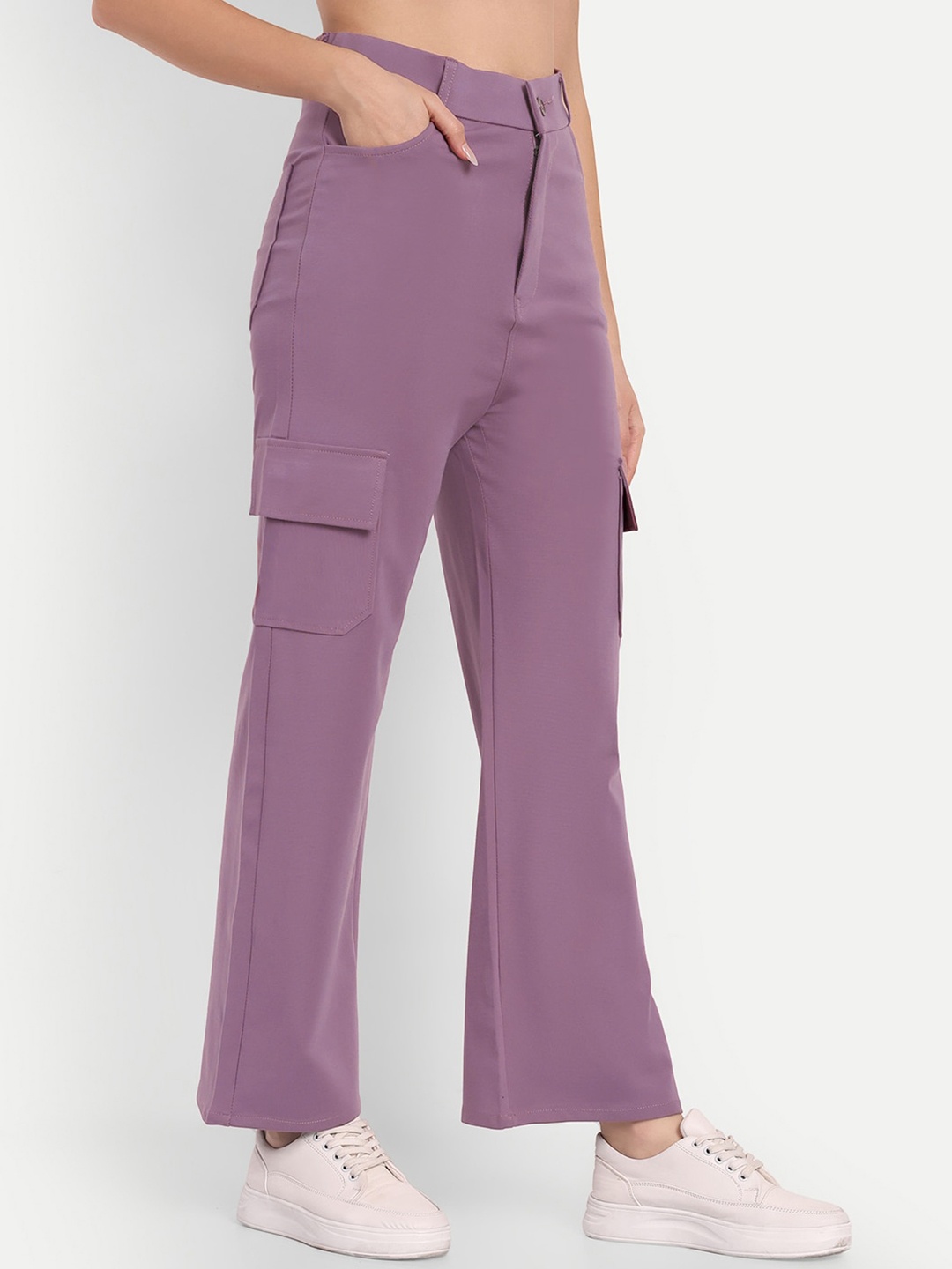 

Next One Women Smart High-Rise Easy Wash Straight Fit Cargo Trousers, Violet