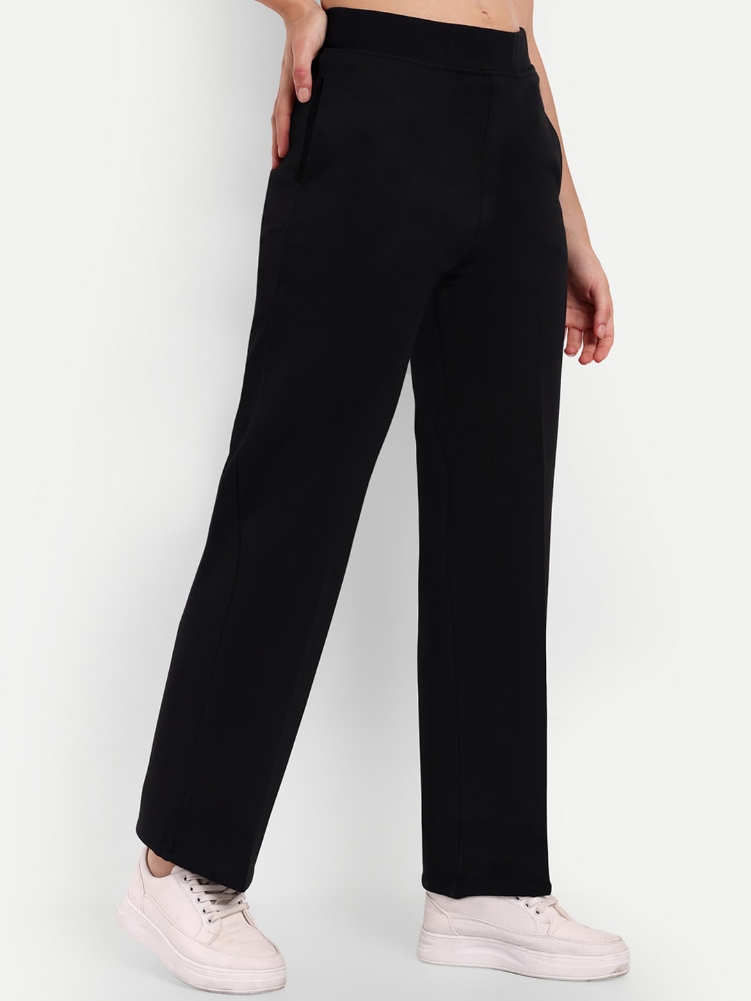 

Next One Women Classic Loose Fit High-Rise Easy Wash Trousers, Black