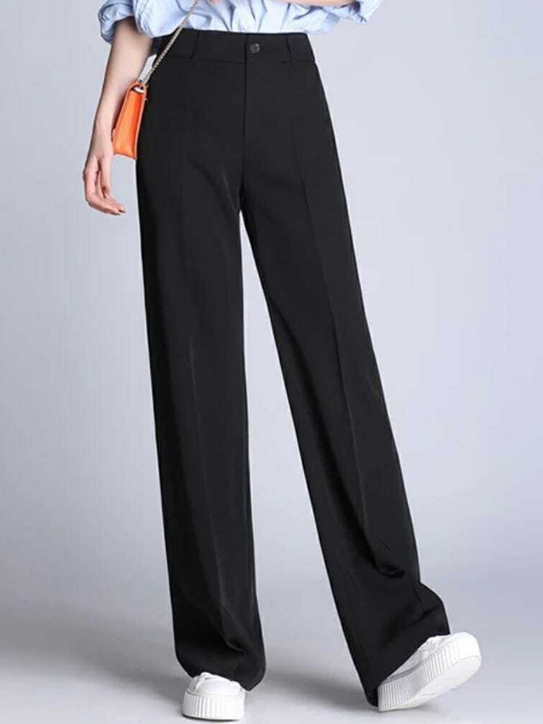 

Next One Women Classic High-Rise Easy Wash Loose Fit Parallel Trousers, Black