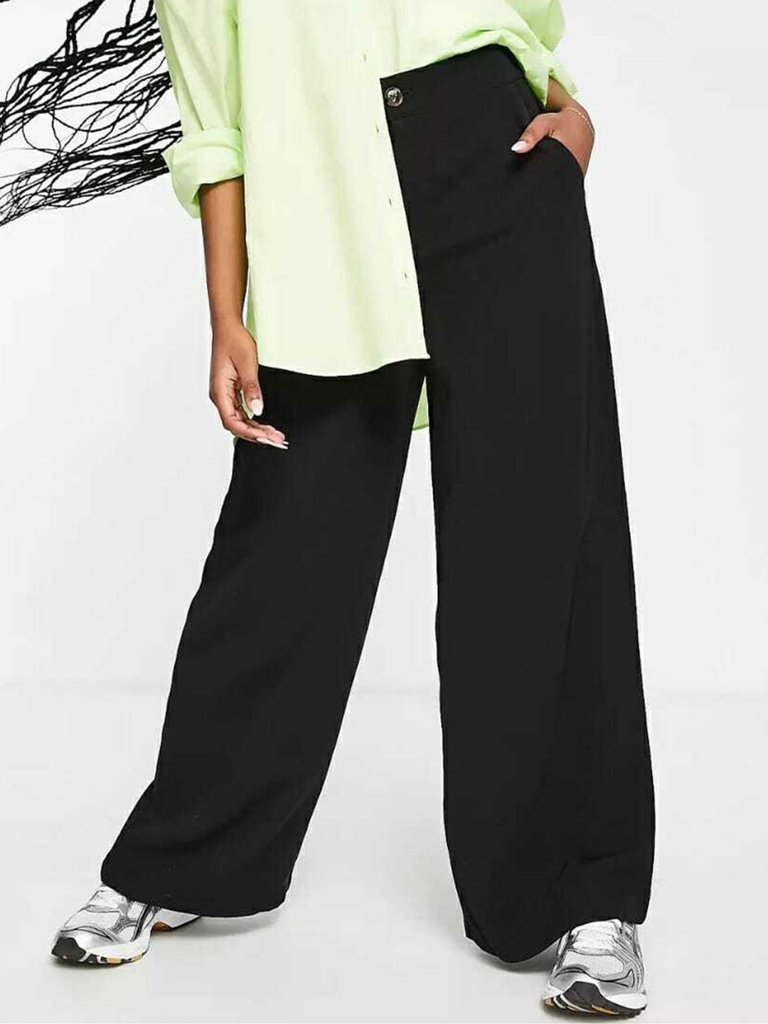 

Next One Women Relaxed Straight Leg Loose Fit High-Rise Easy Wash Trousers, Black