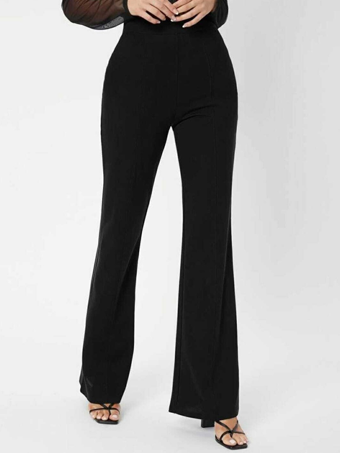 

Next One Women Relaxed Flared High-Rise Non Iron Bootcut Trousers, Black