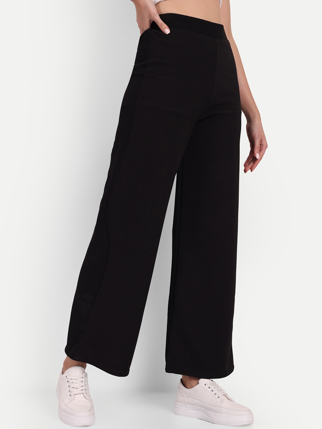 

Next One Women Smart Loose Fit High-Rise Easy Wash Trousers, Black