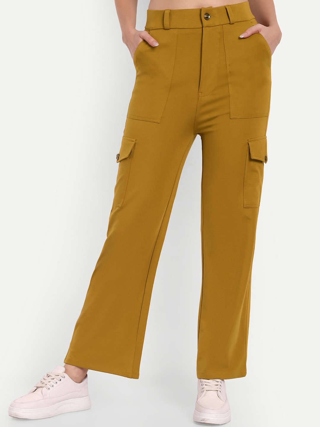 

Next One Women Smart Straight Fit High-Rise Easy Wash Cargos, Mustard