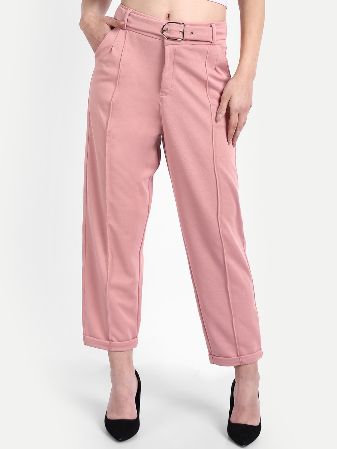 

Next One Women Relaxed Straight Leg Loose Fit High-Rise Easy Wash Trousers, Pink