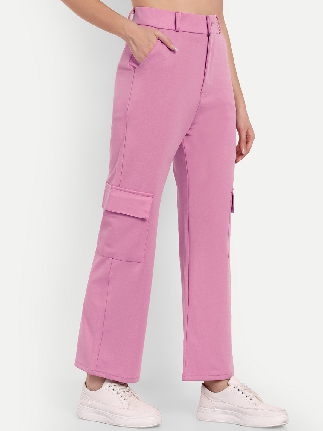 

Next One Women Smart Straight Fit High-Rise Easy Wash Cargo Trousers, Pink