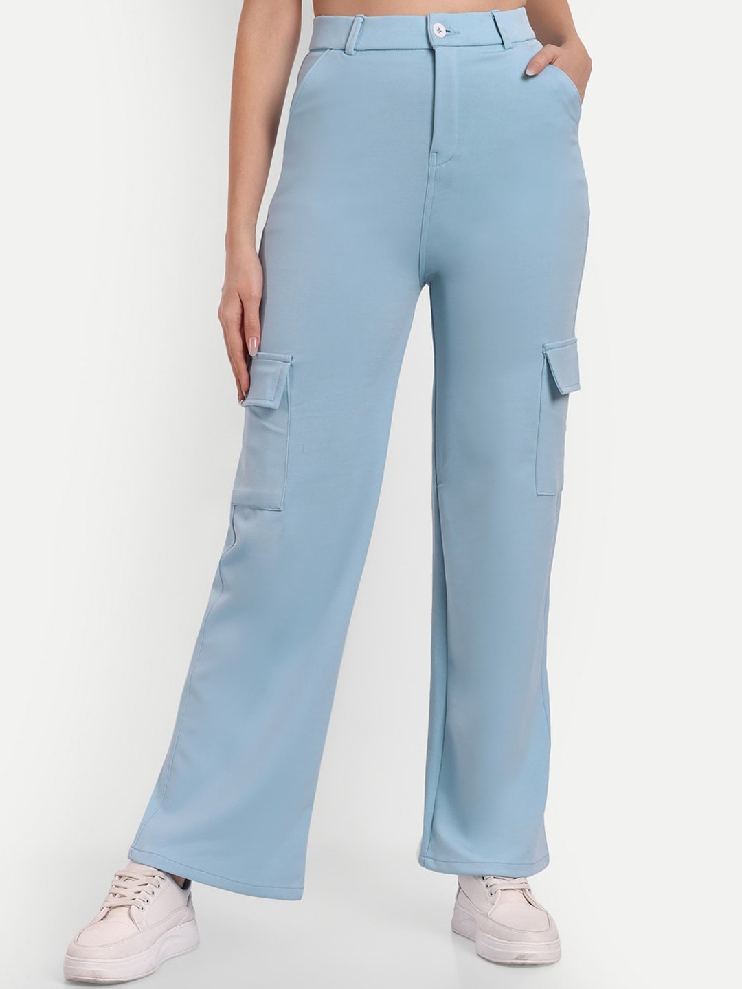 

Next One Women Smart Straight Fit High-Rise Easy Wash Cargos, Blue