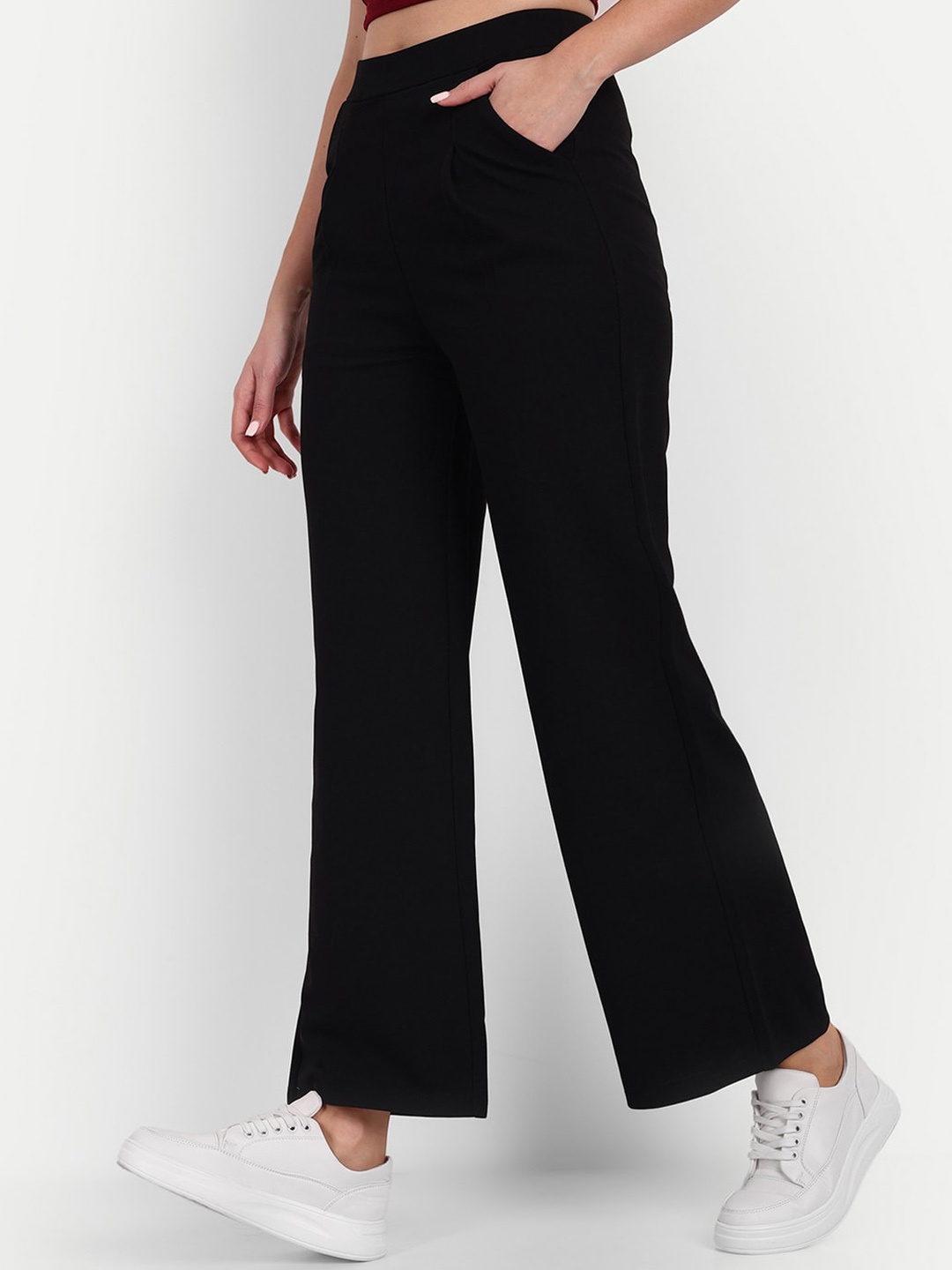 

Next One Women Tailored Loose Fit High-Rise Easy Wash Parallel Trousers, Black