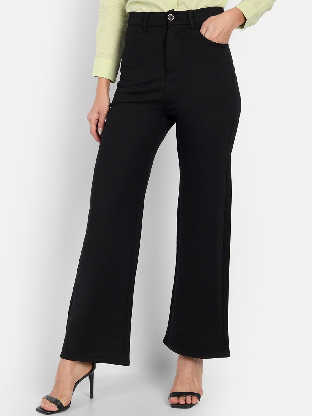 

Next One Women Smart Straight Fit High-Rise Easy Wash Trousers, Black