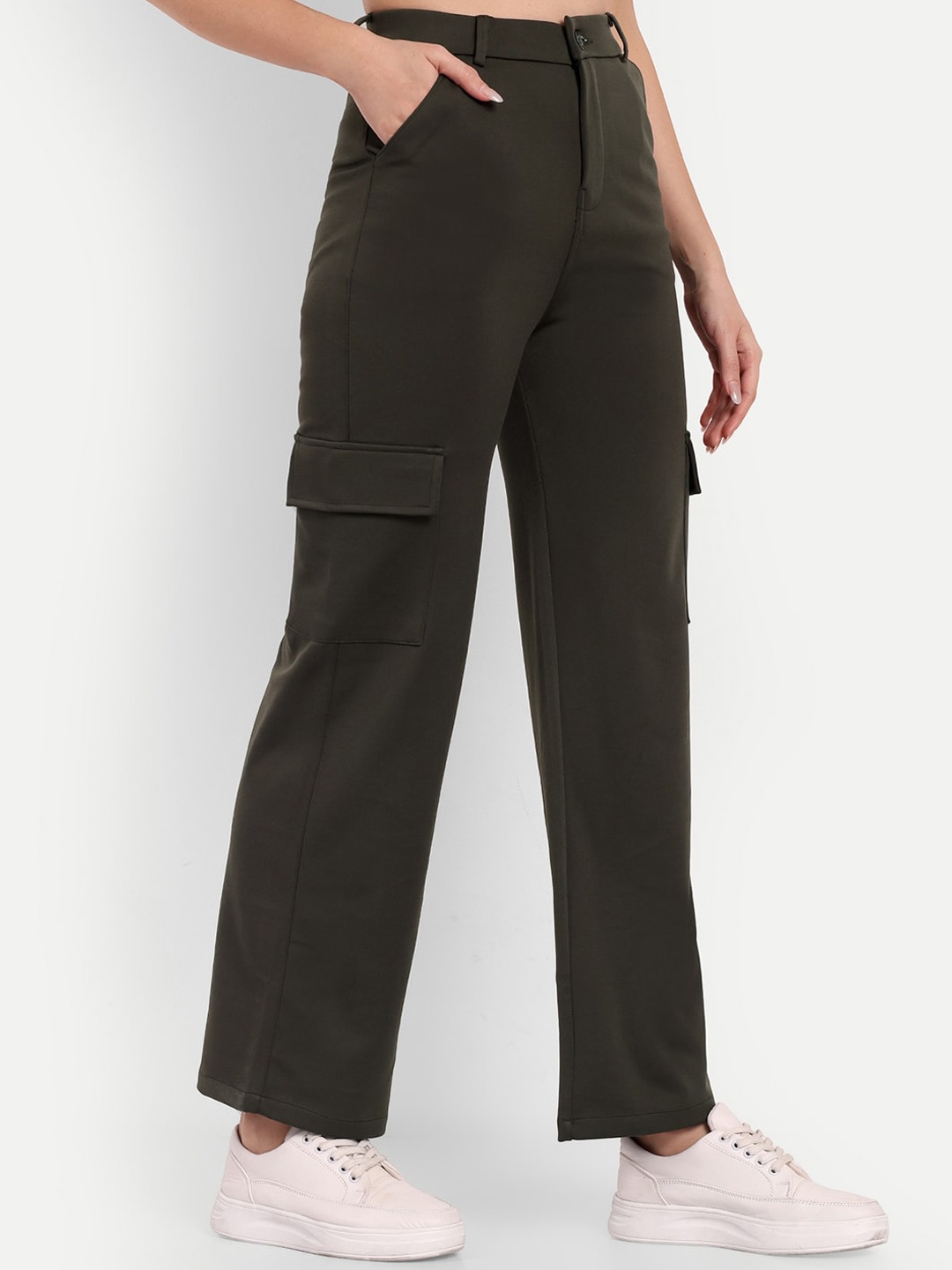

Next One Women Smart Straight Fit High-Rise Easy Wash Cargos, Olive