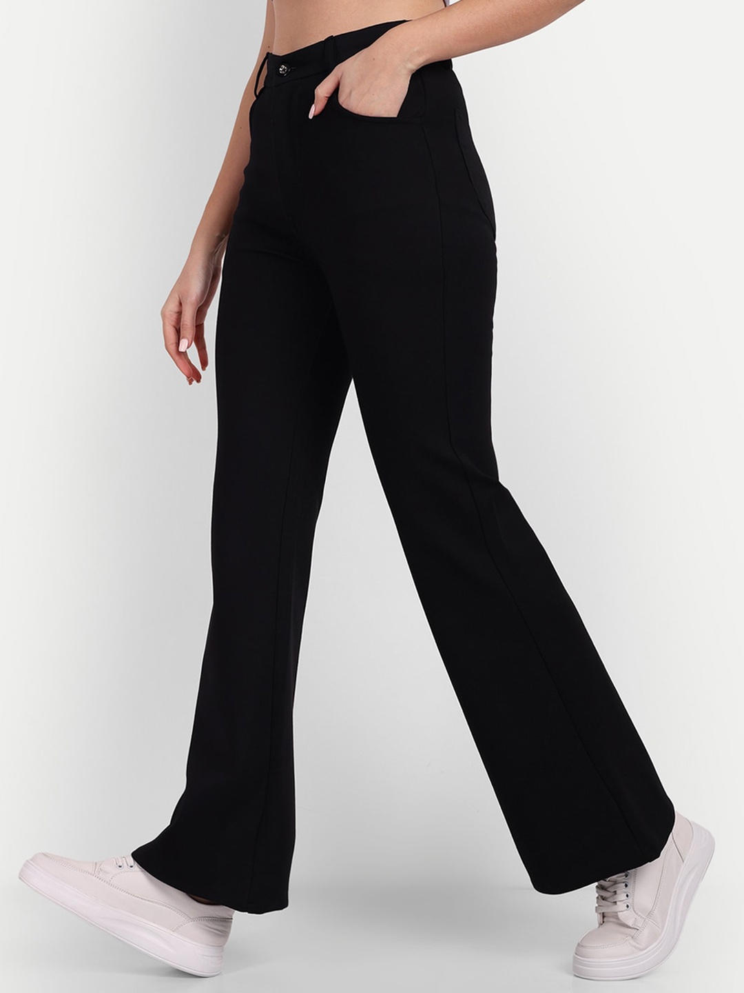 

Next One Women Smart Flared High-Rise Trousers, Black