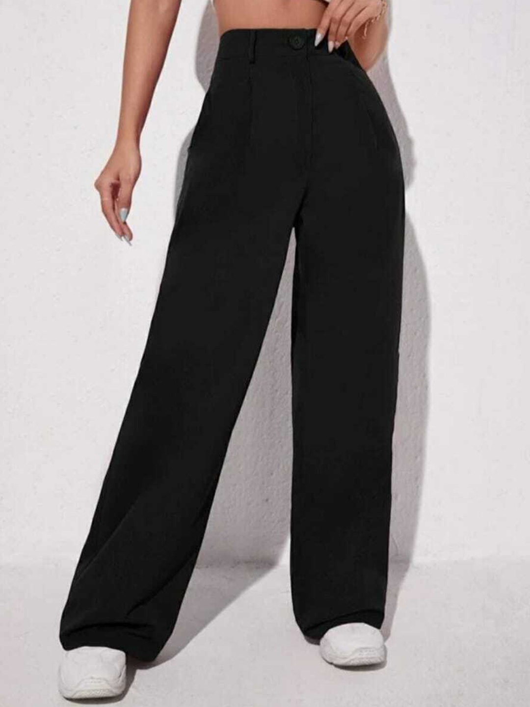 

Next One Women High-Rise Pleated Korean Trousers, Black
