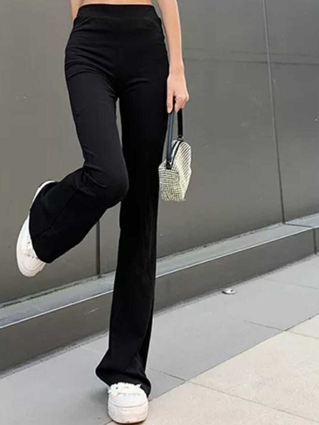 

Next One Women Relaxed Straight Leg Flared High-Rise Easy Wash Bootcut Trousers, Black