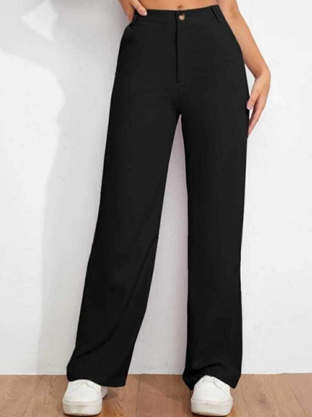 

Next One Women Smart Loose Fit High-Rise Easy Wash Parallel Trousers, Black