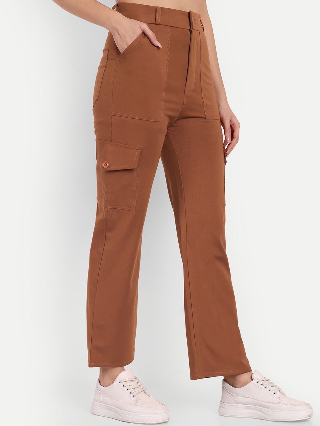 

Next One Women Smart Straight Fit High-Rise Easy Wash Cargo Trousers, Tan