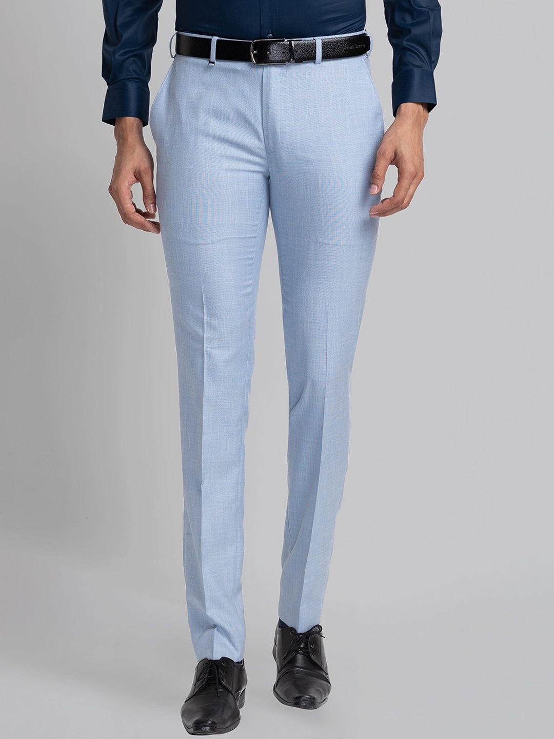 

Raymond Men Slim-Fit Formal Trousers, Blue