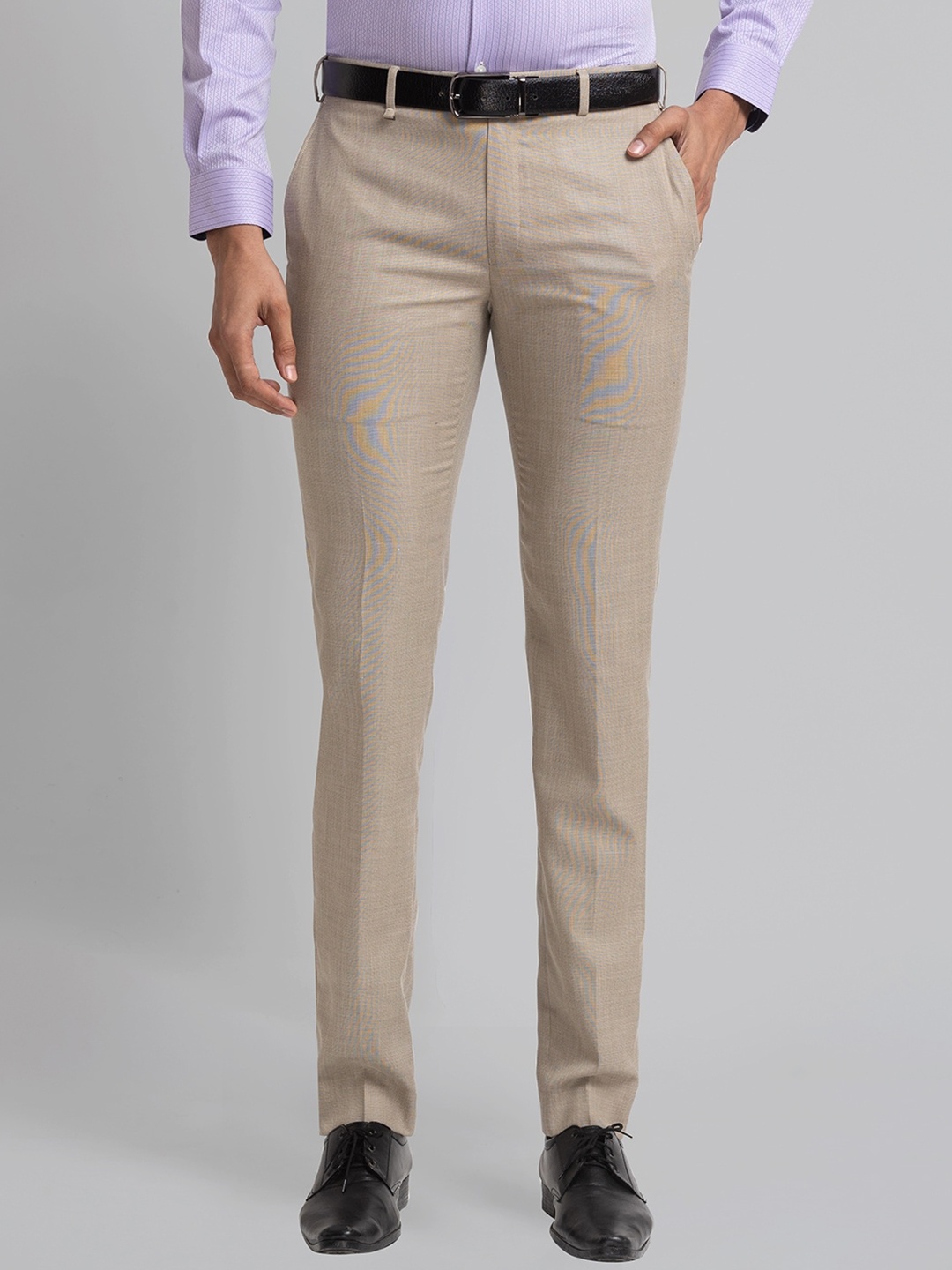 

Raymond Men Slim-Fit Formal Trousers, Beige
