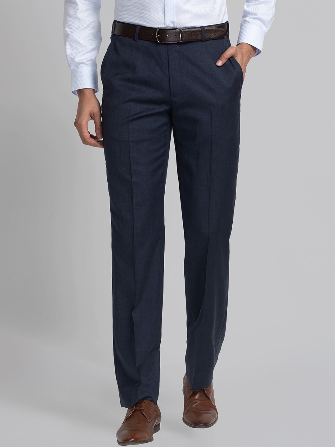 

Park Avenue Men Mid Rise Formal Wool Trousers, Blue