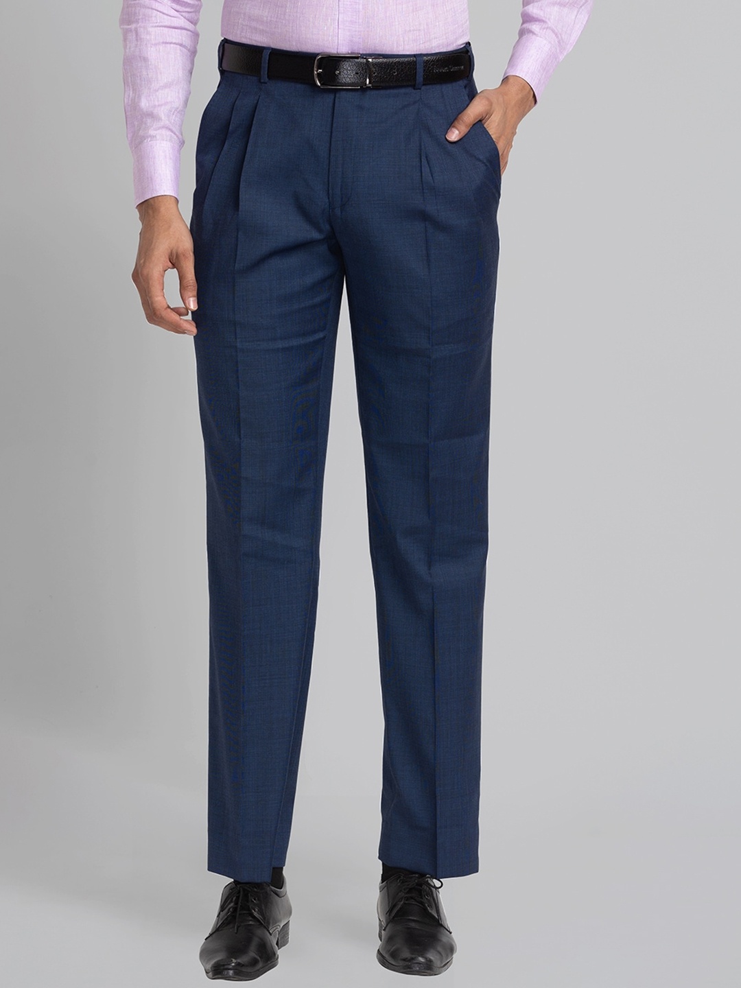 

Park Avenue Men Mid-Rise Formal Pleated Trousers, Blue
