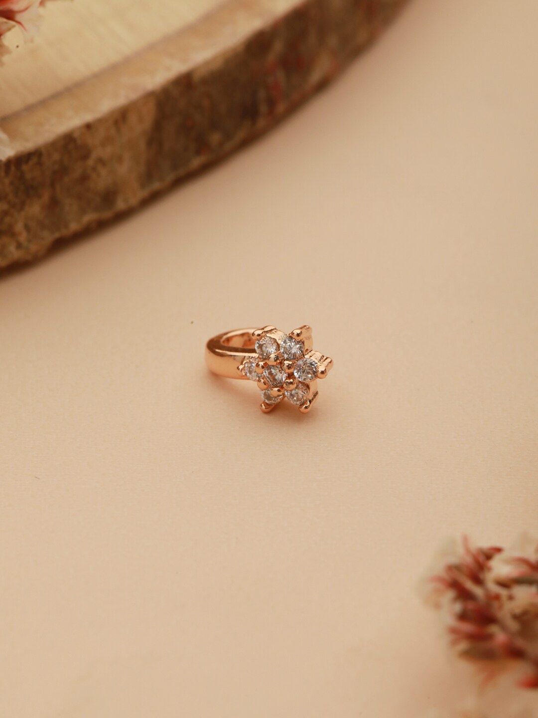 

Aadvik Designs Rose Gold-Plated CZ-Studded Clip-On Nosepin