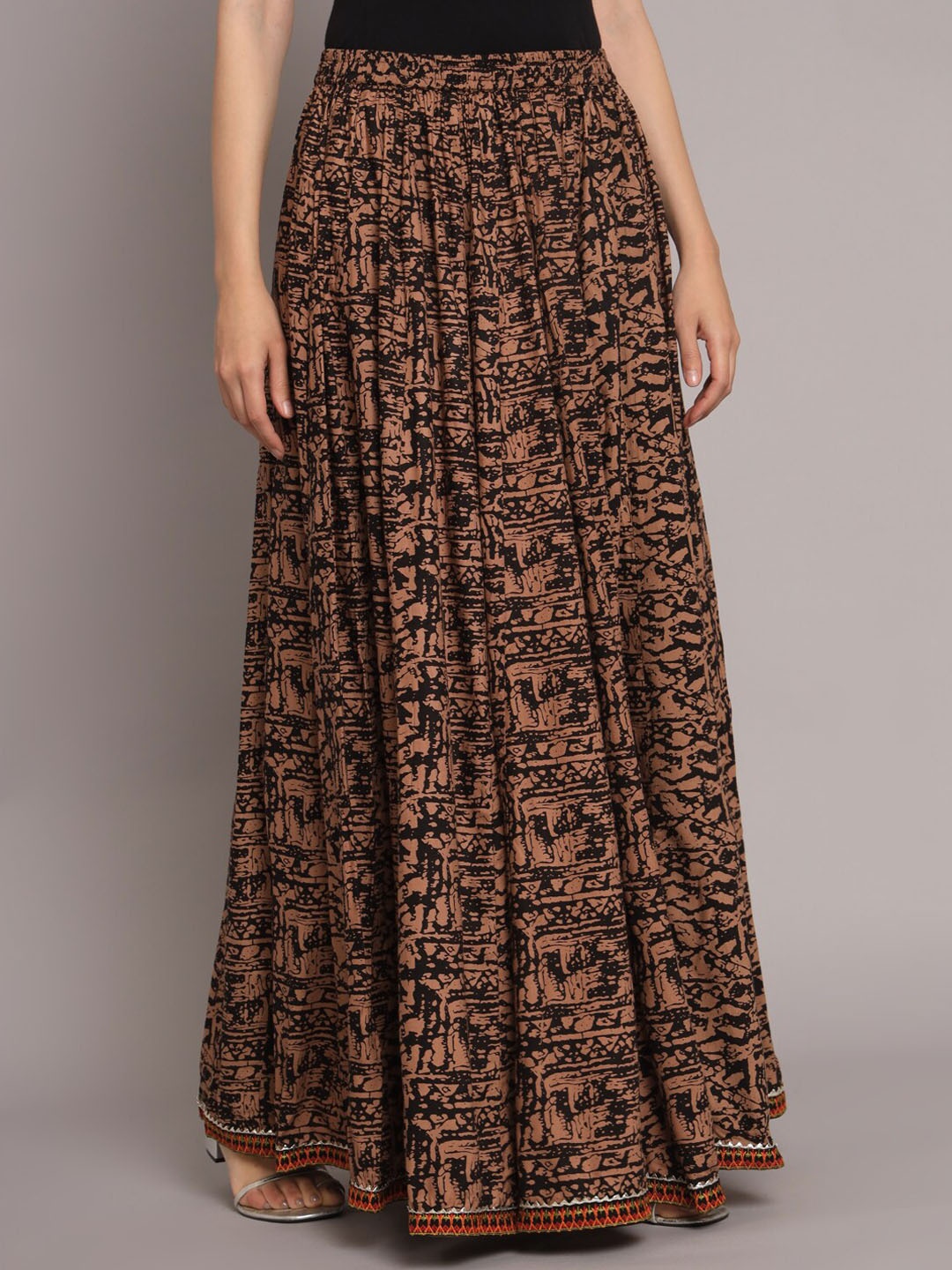 

KALINI Abstract Printed Maxi Skirts, Brown