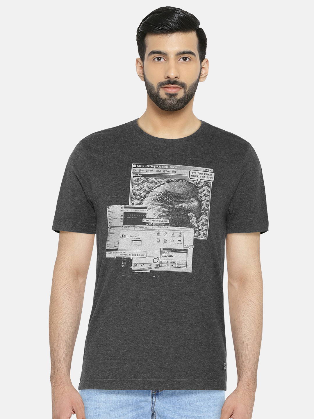

Arrow Blue Jean Co. Men Grey Printed Round Neck T-shirt