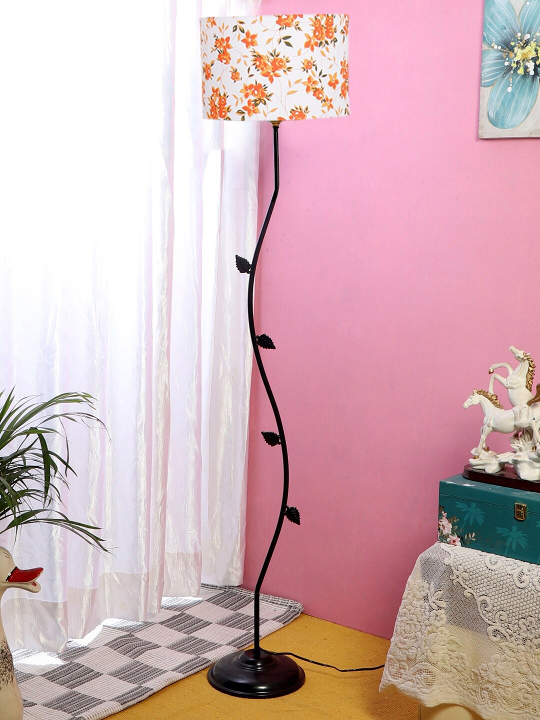 

Devansh White & Orange-Coloured Printed Cotton Shade Floor Lamp